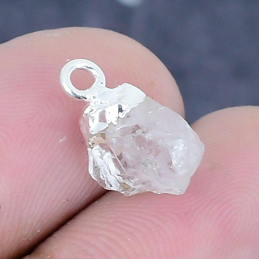 Natural Crystal Rough Gemstone 925 Sterling Silver Jewelry Pendant 0.59" t1Y03