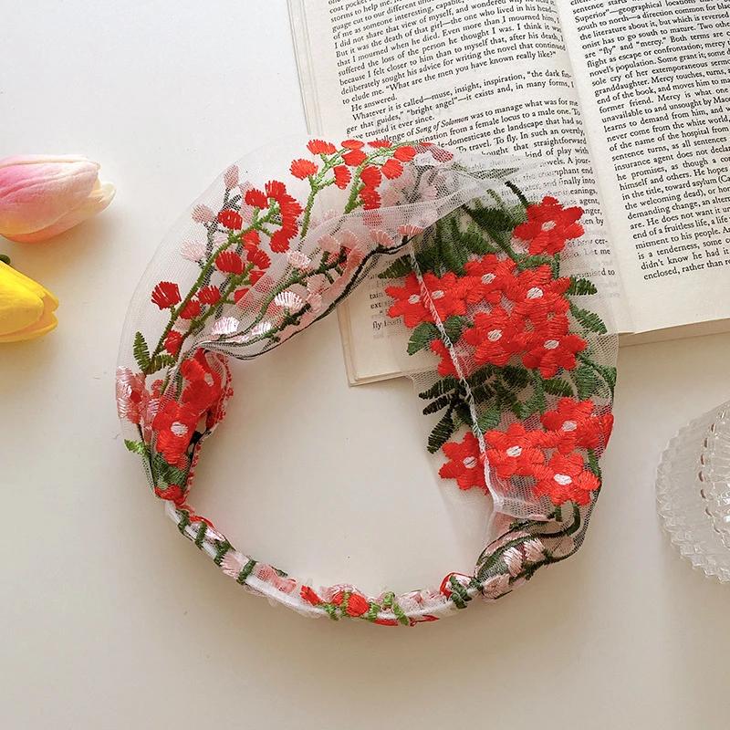 Fashion Thin Embroidered Headscarf Hairband Elastic Lace Printing Flower Headbands Women Hair Accessories