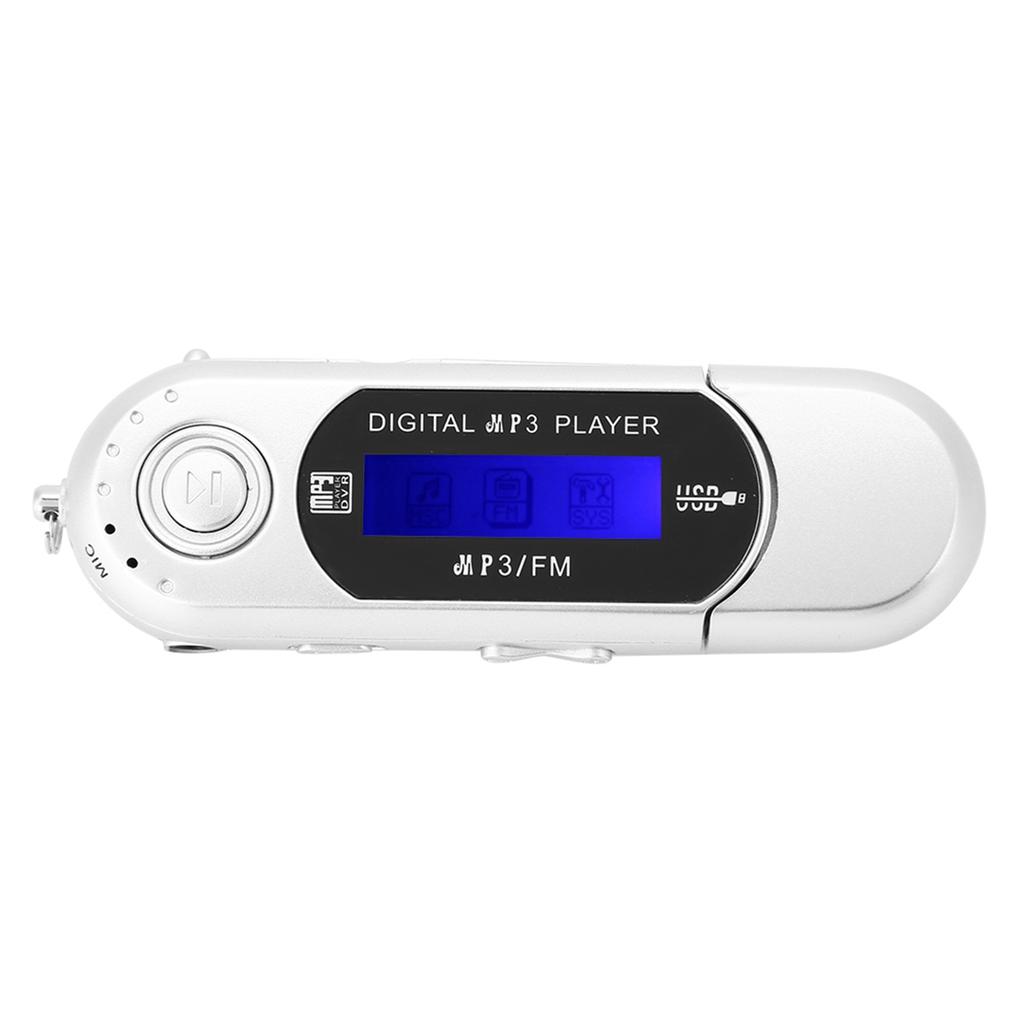 Leitor MP3 USB de Música Portátil Com Tela LCD Rádio FM Memória de Voz Cartão SD Prata