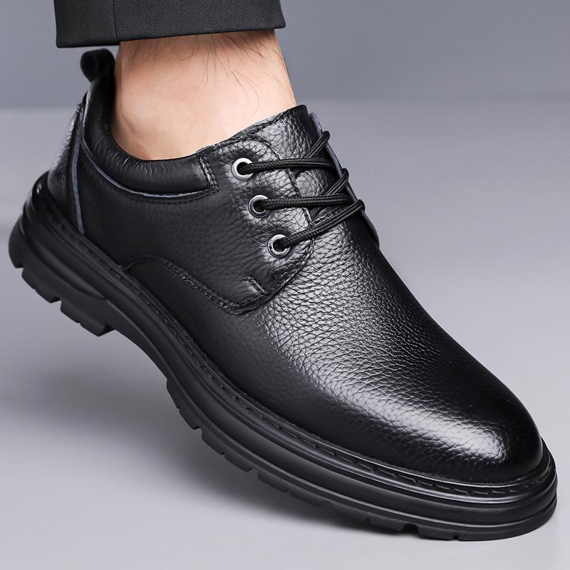 Autumn Winter Keep Warm Cotton Shoes for Business Designer Lace Leather Shoes Male Solid Color Fashion Casual Shoes Man