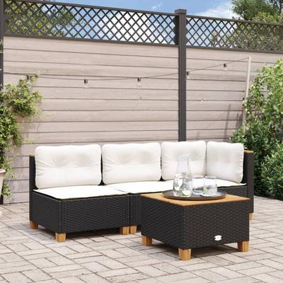 Vidaxl Corner Sofa Module With Cushions, Black, Poly Rattan