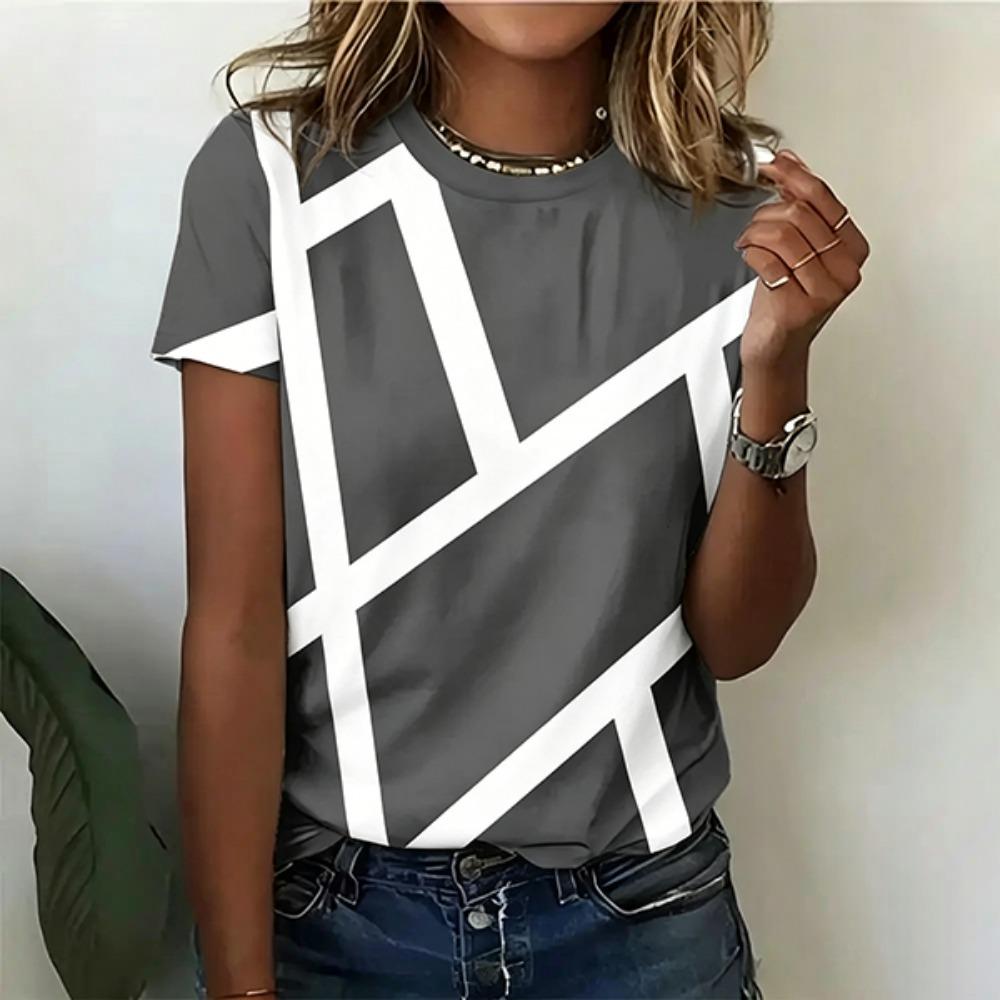 

Women s striped printed T-shirt, casual short sleeved shirt XL