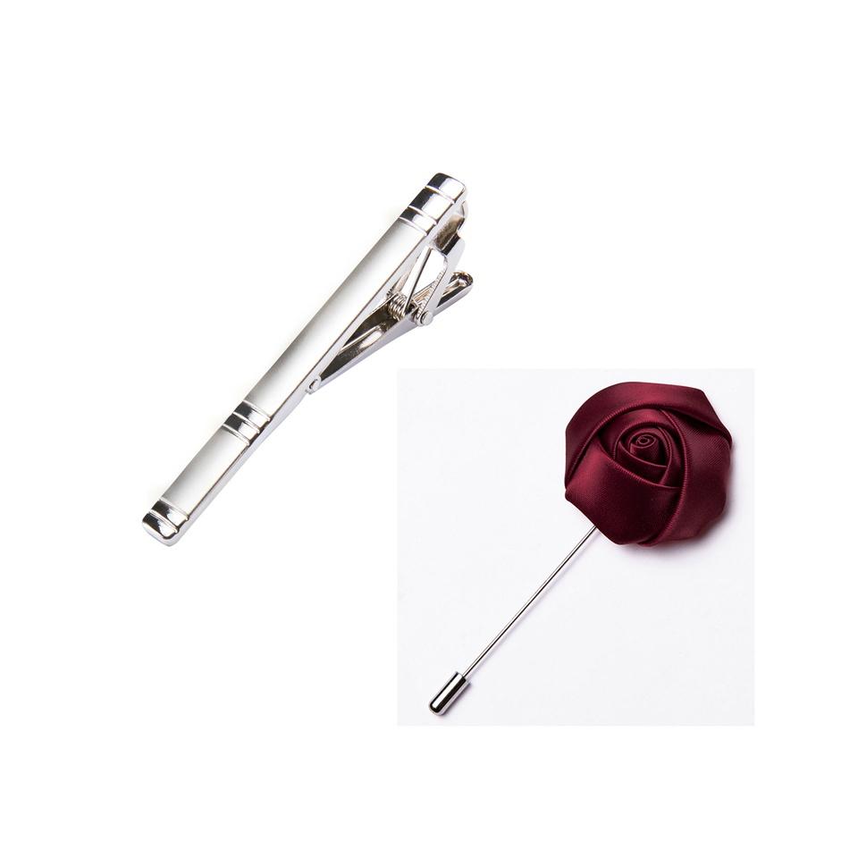 Men's Red Burgundy Neck Tie Handkerchief Cufflinks Boutonniere Tie Clip with Gift Box for Wedding Party Dating