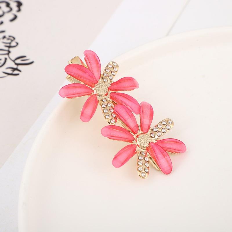 2PCS Fashionable Diamond Hair Clip Colorful Petal Hair Accessories Women's Side Duckbill Clip Hair Fringe Stylish Hairpins
