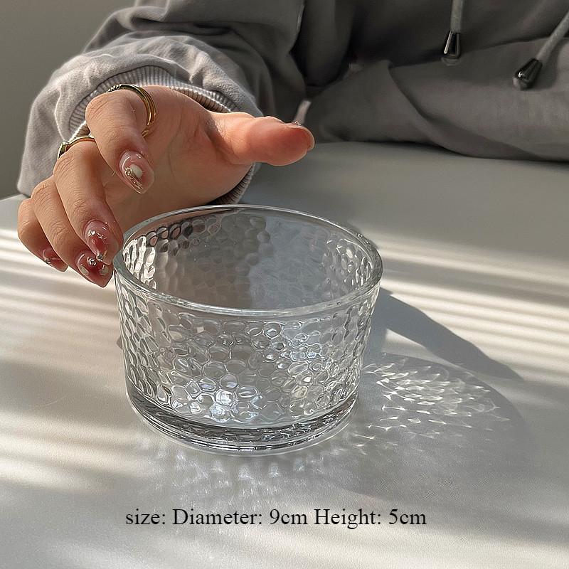

2 шт. Круглая стеклянная миска в стиле инс с молотковым узором для дома, высокоэстетичная десертная миска