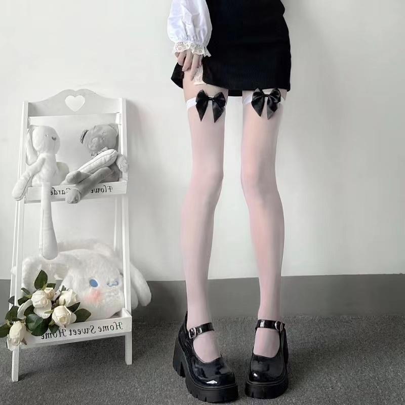 Jk Girls Stockings Pink Bow Knee Socks Stay Up Thigh High Silk Stockings Hose Ladies Lolita Jk Socks Stockings Lingerie Porno