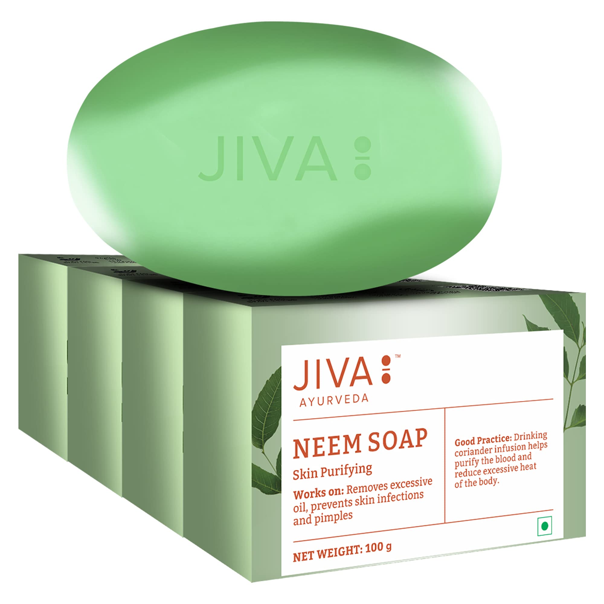 Мыло Jiva Ayurveda с нимом - 100 г (Пакет из 4) Удаляет излишки жира и помогает при акне