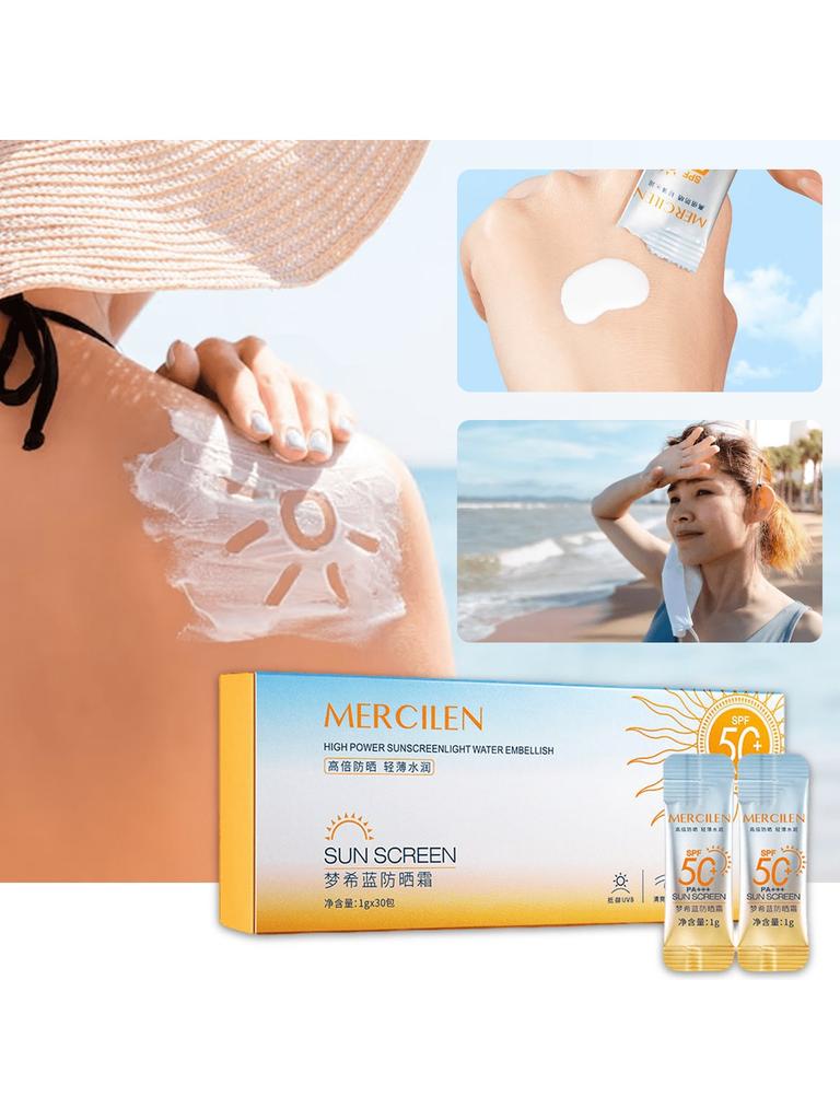 30Pcs/Box SPF50+PA++++ High Protection Sunscreen, Single Pack Sunscreen Lotion, Waterproof And Sweat