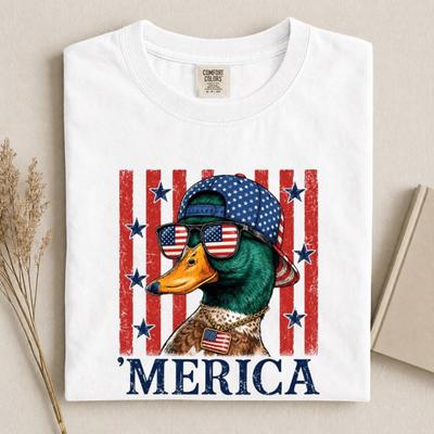 Patriotic Duck T-Shirt and Kids Tshirt, Funny American Flag Sunglasses Tee, USA Pride Graphic