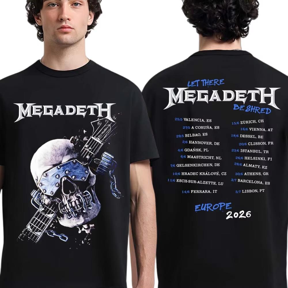 Megadeth 2026 Tour Europeo Grafica Merch Cotone Unisex Y2K Casual Street Style Moda Estiva T-shirt da Donna e Uomo