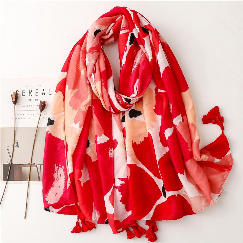Fashion Women Spring Autumn Viscose Scarf Shawl Lovely Leopard Floral Tassel Pashmina Stole Wrap Echarpe Foulards Muslim Hijab