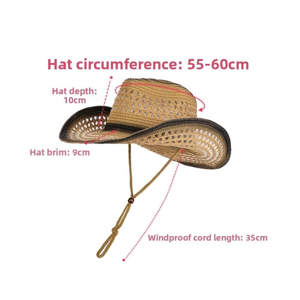 Retro Sunscreen Straw Hat Hollow Out Wide Brim Beach Hats Western Cowboy Hat Summer