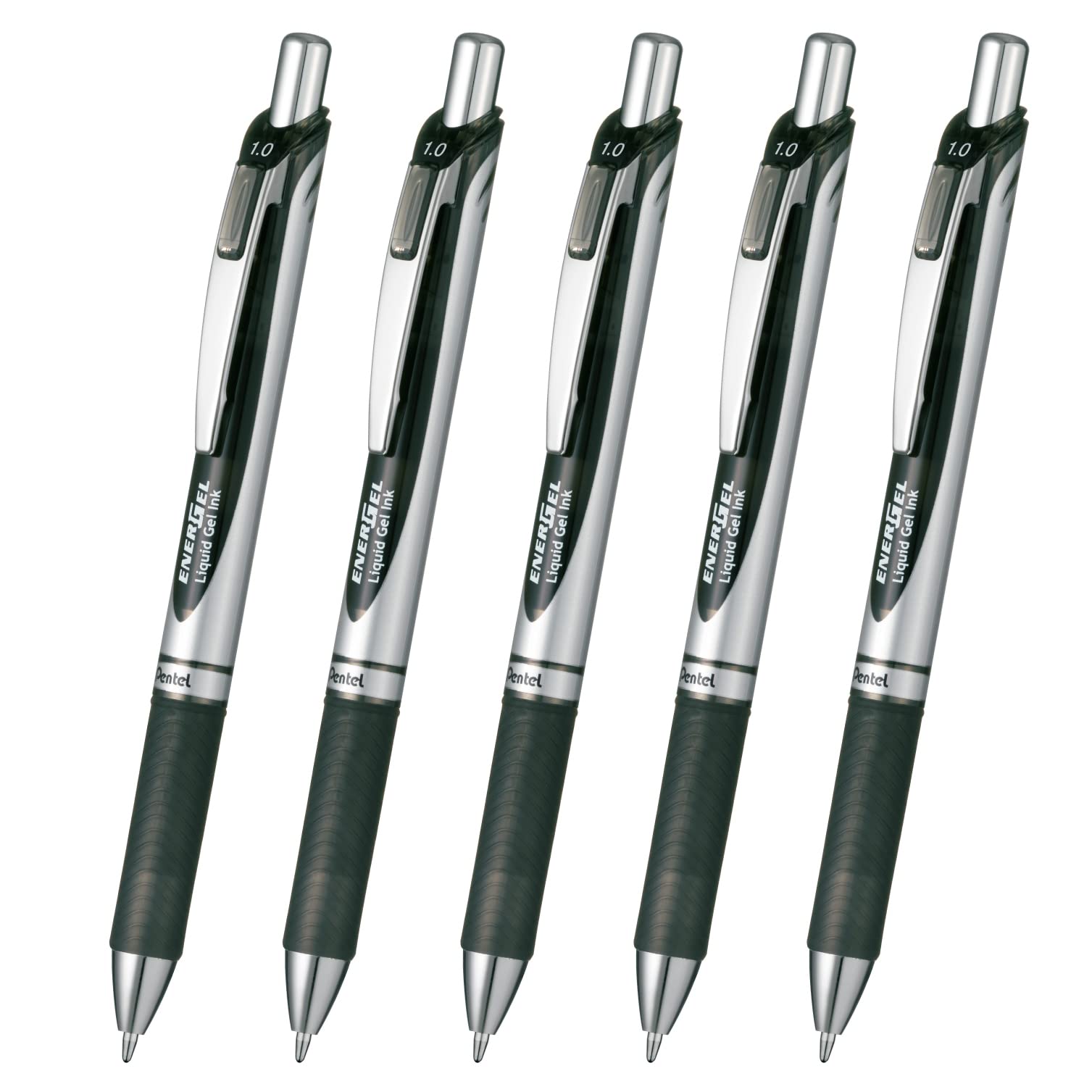 

Pentel Energel Шариковая ручка с гелевыми чернилами, нажимная, серебристая, 5 ручек, Тип ручки, 1,0 мм, Корпус, XBL80-A, Черный, чёрный