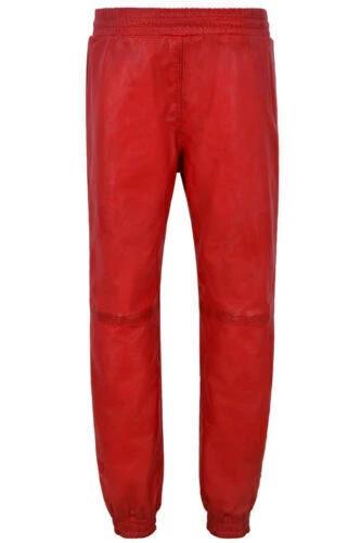 Trousers Handmade Red Sweat Slim Fit Causal Wear Pant Men's Lambskin Leather