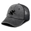 Black Witch Broom Printed Mesh Cap Adjustable Lightweight Baseball Cap Stylish Casual Hat For Unisex Women Hiking Tennis Daily