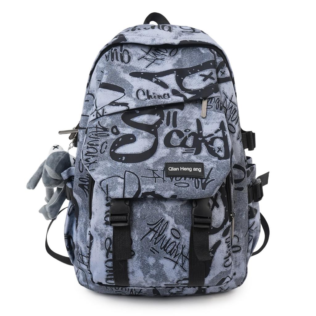 Schoolbag Street Trend Backpack Graffiti Printing Student School Bag Large Capacity Bag Travel Leisure Burden Reduction Ridge Protection