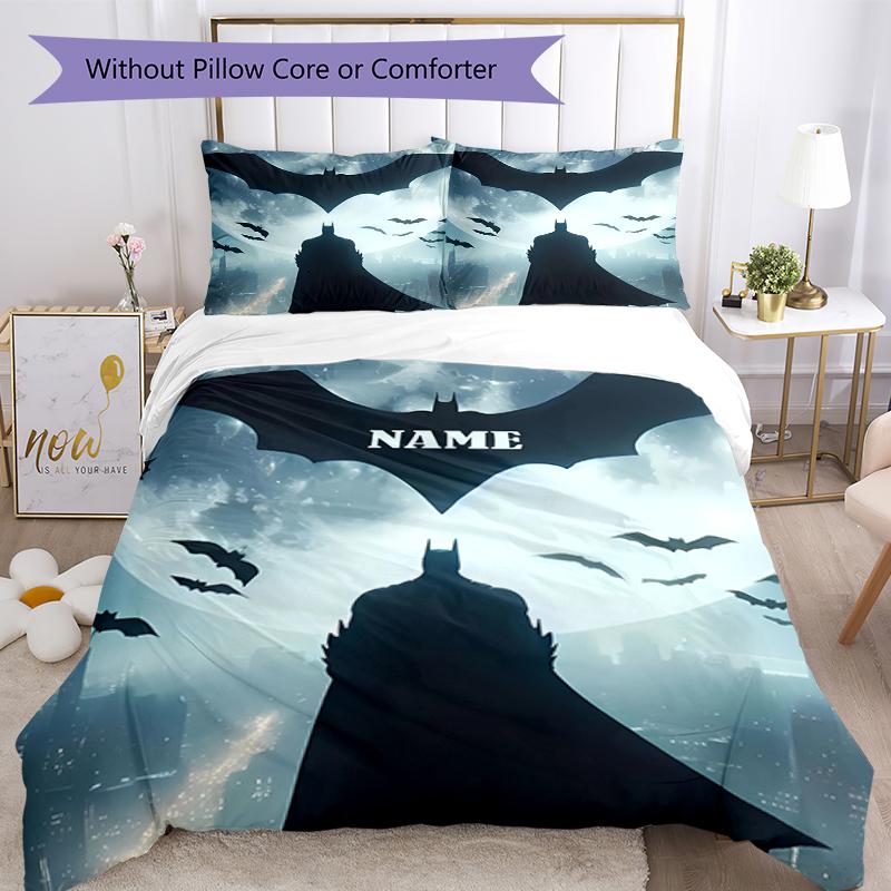Juego de Ropa de Cama de Batman con Nombre Personalizado de 3 Piezas, Cierre de Funda Nórdica Incluye 1 Funda Nórdica y 2 Fundas de Almohada, Suave y Cómodo para Todas las Estaciones.