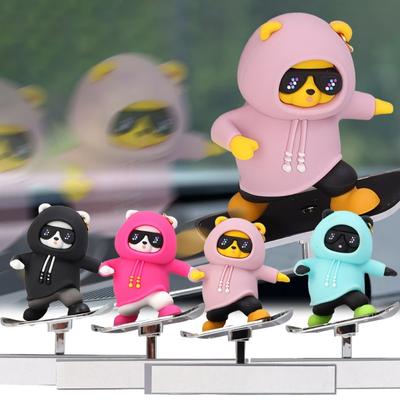 Car Dynamic Bear Ornament Automatic Central Control Screen Skateboard Bear Sliding Ornament Auto Interior Decorative Accessories