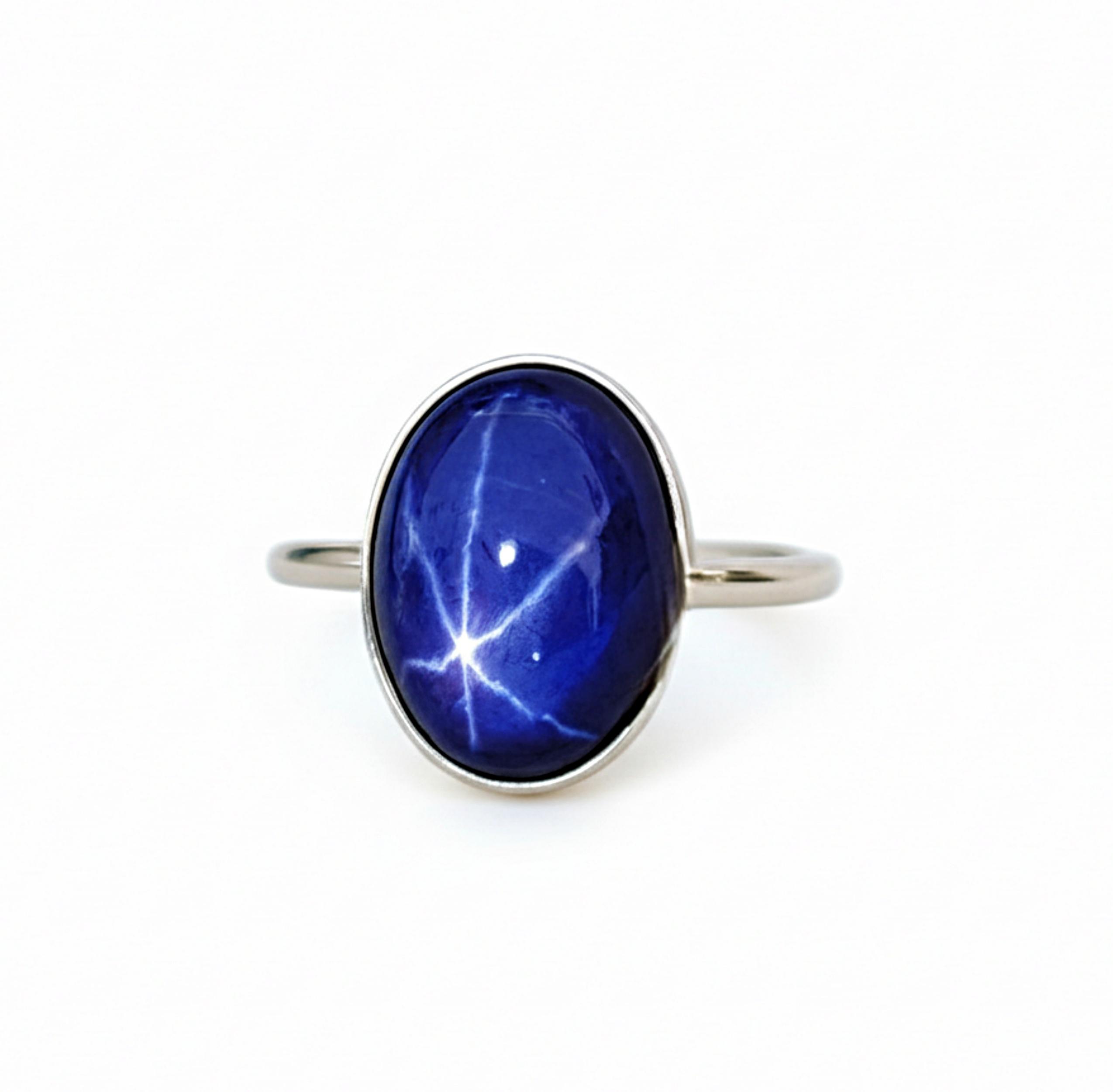 

Blue Star Sapphire Ring, 925 Solid Sterling Silver, Sapphire Ring, Statement Ring for Women 11.5 срібний