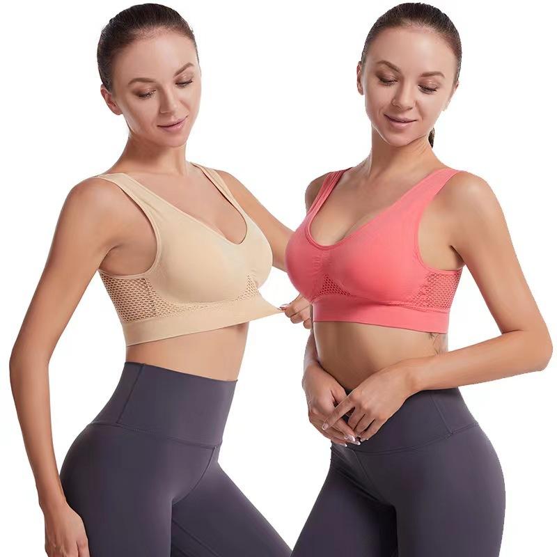 Women's Mesh Breathable Underwear Large Size Wireless Full Coverage Tank Top Sports Yoga Bra M-5XL