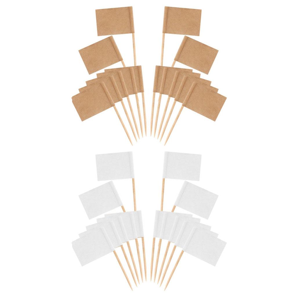 100 Pieces Blank Toothpick Flags Mini Food Labels with Wooden Sticks Cheese Markers Picks for Cupcake Topper Party Decor