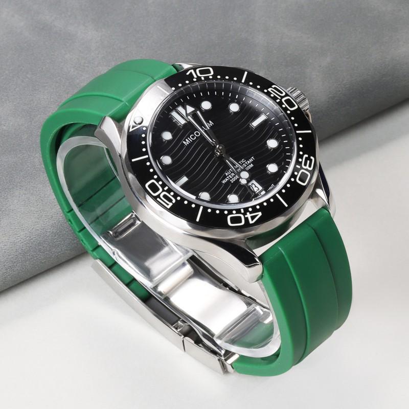 Pulseira de Silicone Compatível com Rolex para Submariner, Yacht-Master, Explorer – Sem Logo, Boca Reta, Preto/Verde/Azul, 20mm