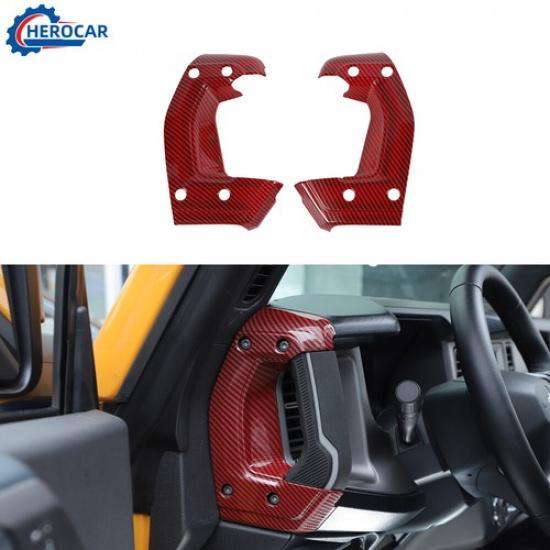 ABS Center Console Two Side Handle Cover Trim For Ford Bronco Red Carbon Fiber