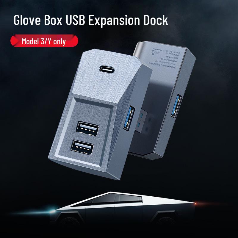 USB Hub Adapter for Tesla Model 3/Y Glove Box and Center Console Expansion