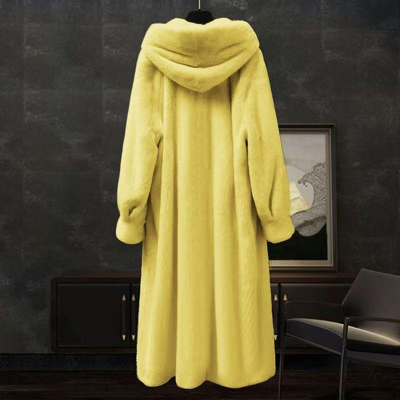 2 autumn and winter new medium and long imitation mink fur coat thickened with hat fur coat women's fashion
