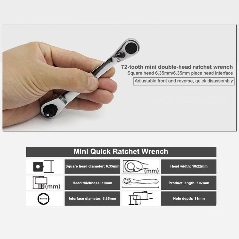 Mini Double Headed Ratchet Wrench 1/4 Inch Drive Socket Screwdriver Bit Driver Quick Release Ratchet Wrench Hand Tools