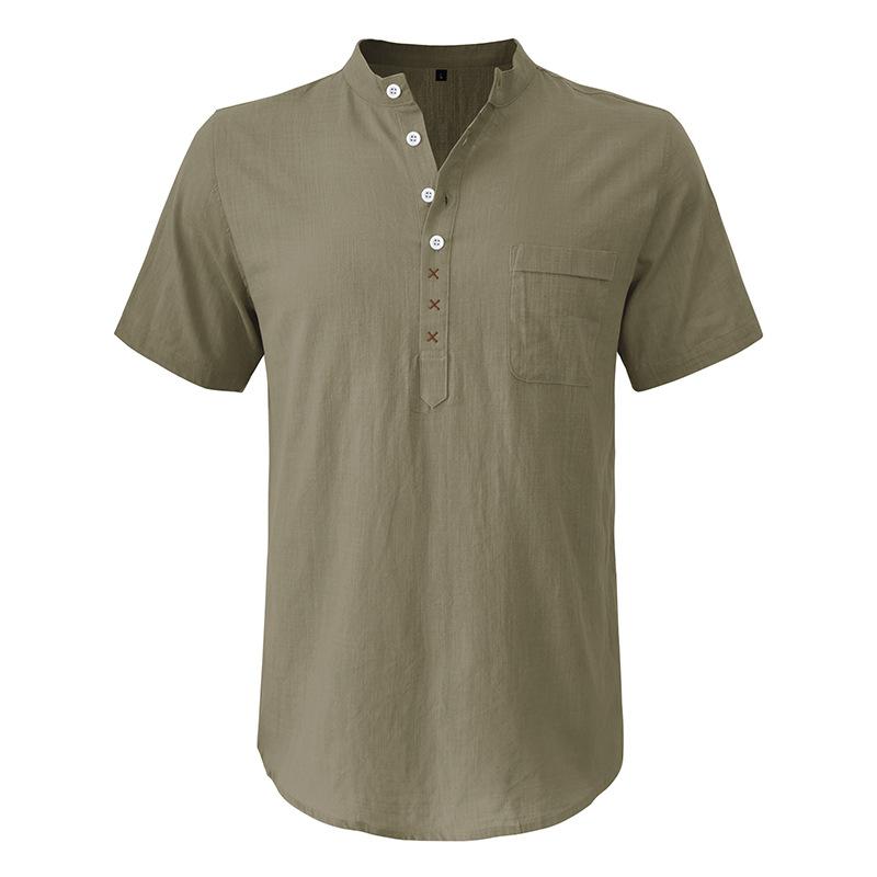 Camisetas Henley para hombre, camisa de manga corta con cuello de banda, camisetas casuales de verano para la playa, camiseta básica, camisa lisa de 4 botones, cómoda para hombre