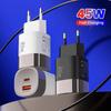 Carregador de Celular 45W USB Tipo C Carga Super Rápida 2 Portas Carregador de Parede Adaptador USB PD Para iPhone Realme Huawei USB C carregador