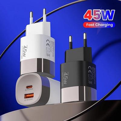 45W USB Type C Phone Charger Super Fast Charge 2 Port Wall Charger USB PD Adapter For iPhone Realme Huawei USB C Cargador
