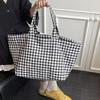 Large Capacity Plaid Women's Canvas Shoulder Bags Simple Commuter Female Shopping Bag College Girls Book Tote Travel Handbags