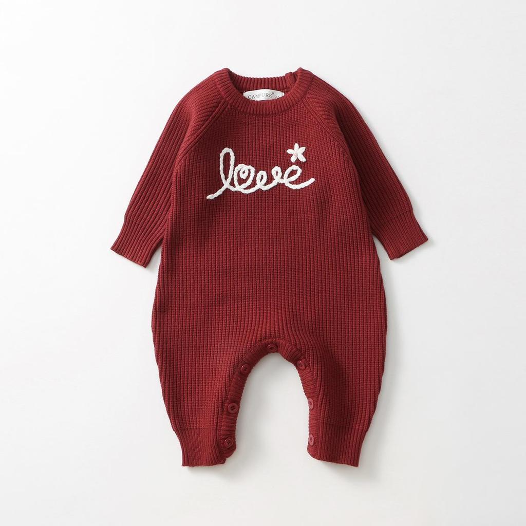 Jungen Frühling & Herbst Strick-Strampler - Roter Baby-Strampler & Pullover Set