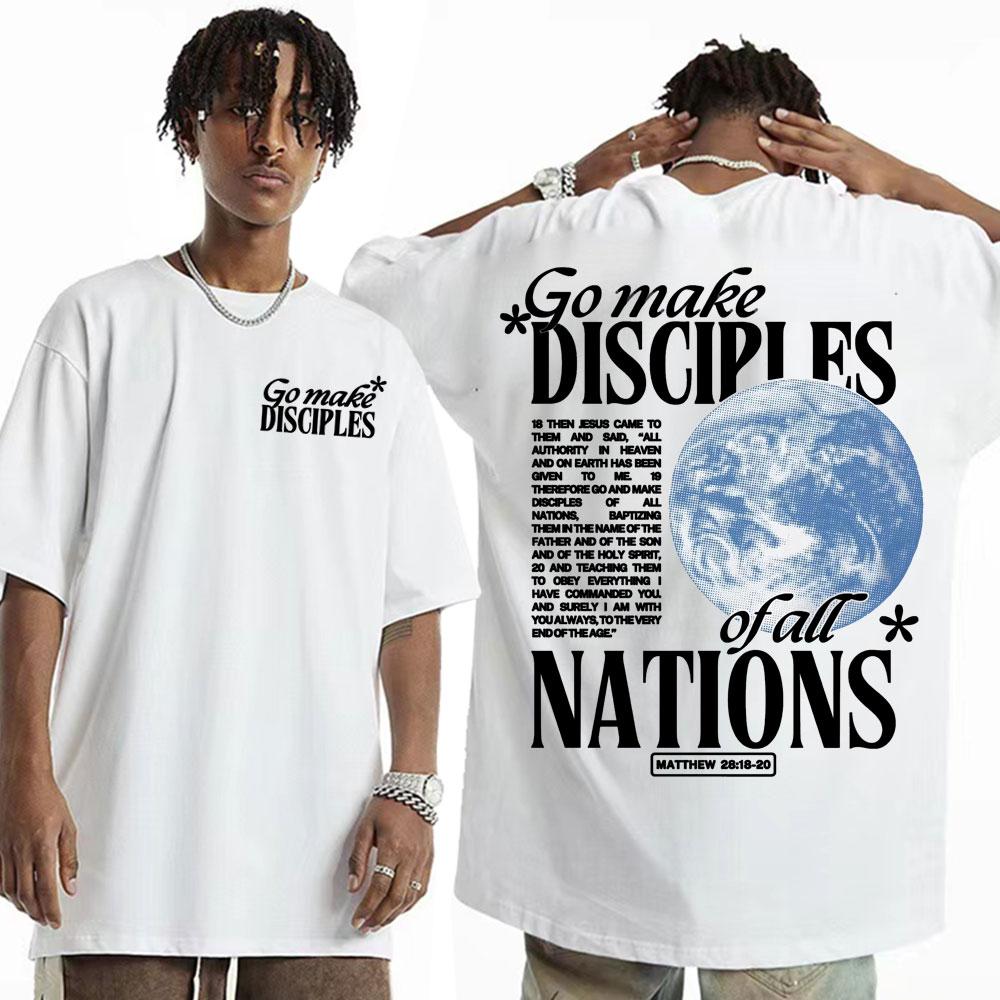 Large Cotton Men's Go Make Disciple Christian Street Wear T-shirt Retro Bible T-shirt Fashion Aesthetics Short Sleeve T-shirt