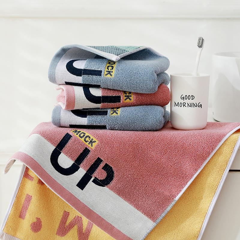 Pure Cotton Face Towel Cotton Home Letters Design Plush Bathing Absorb Water and Not Easy To Lose Hair Color Knitted Towel