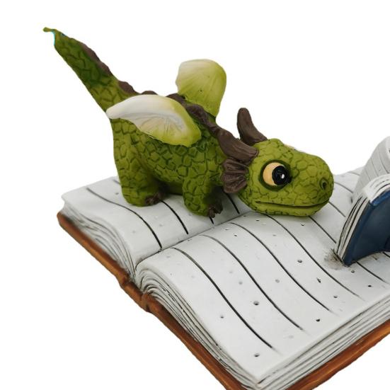 Mini Dragon Figurine Fantasy Dragon On Book Reading Statue for Fairy Garden Terrarium Bookshelf Desk Decor