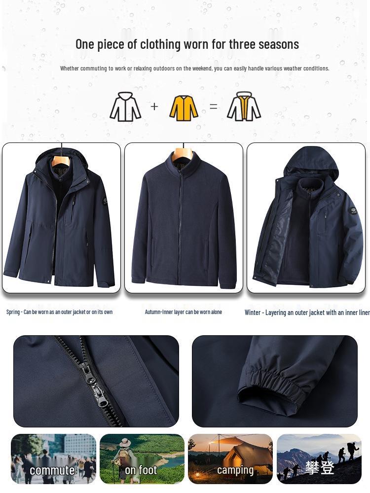 Men's 3-in-1 Thick Winter Jacket, Middle-aged Dad Style