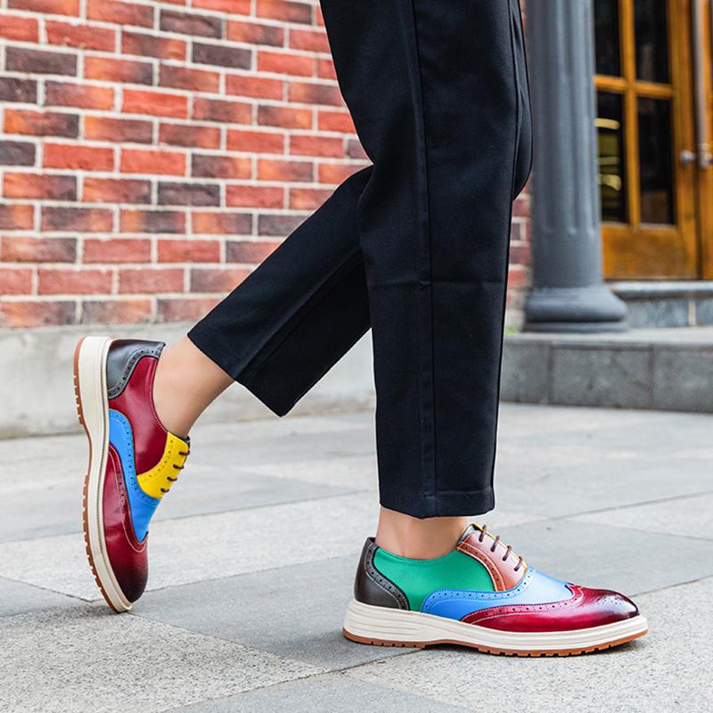 Chaussures Oxford à Talonnettes pour Homme Cuir Multicolore à Lacets Chaussures Business Casual pour Mariage Fête Occasion Formelle