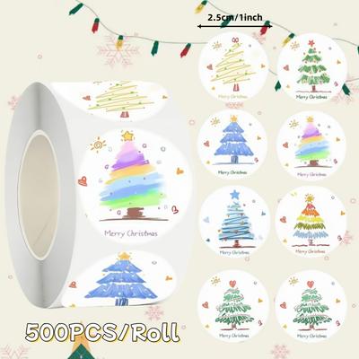 500pcs/Roll Colorful Christmas Tree Stickers For Holiday Decorations Gift Wrapping Baking Cake Packaging Envelope Sealing