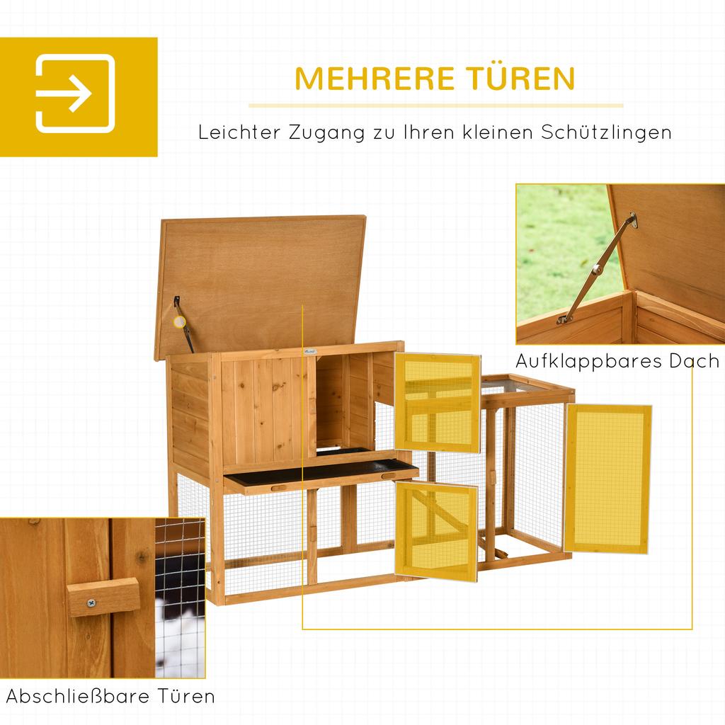 Kleine dierenkooi met buitenren, uitneembare bodembak, weerbestendig, 141 cm x 60 cm x 86 cm, bruin