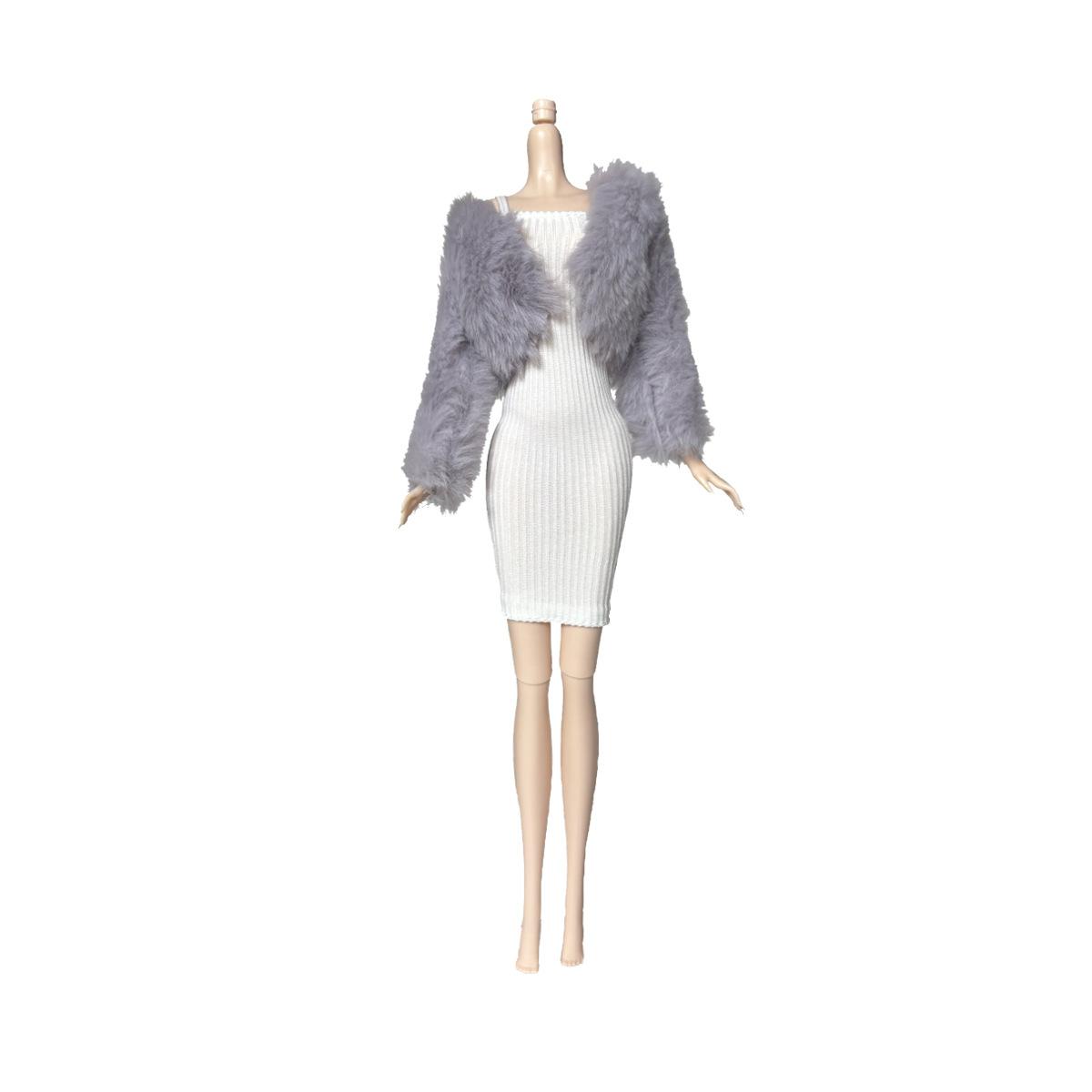 

Doll Clothing 30Cm Fashion Supermodel Doll Clothes Knitted Hip Dress+Plush Jacket Daily Wear Accessorie 1/6 Doll Dress Up Clothe Set No dolls