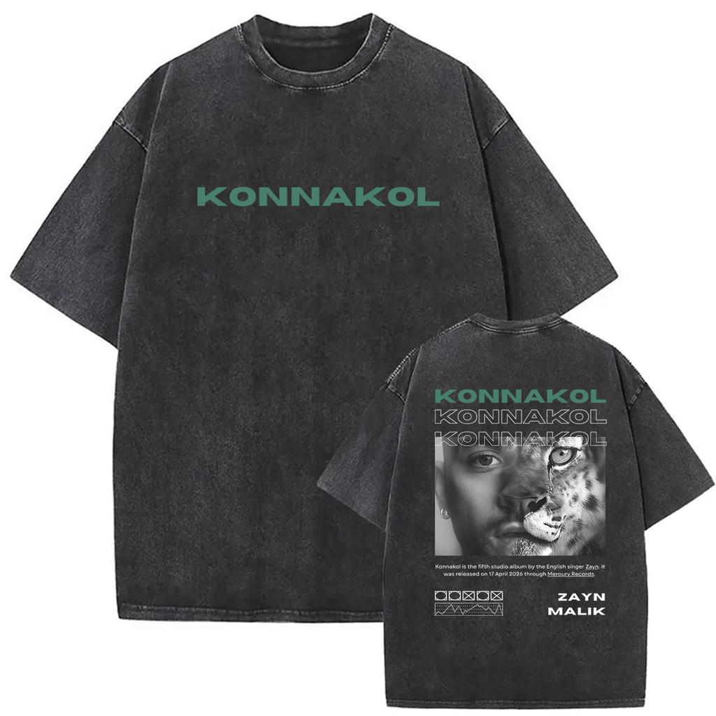 Zayn Malik The KONNAKOL Tour 2026 Vintage Washed T Shirt Men Women Summer High Quality ONeck Tshirts Fashion Oversized Tshirt