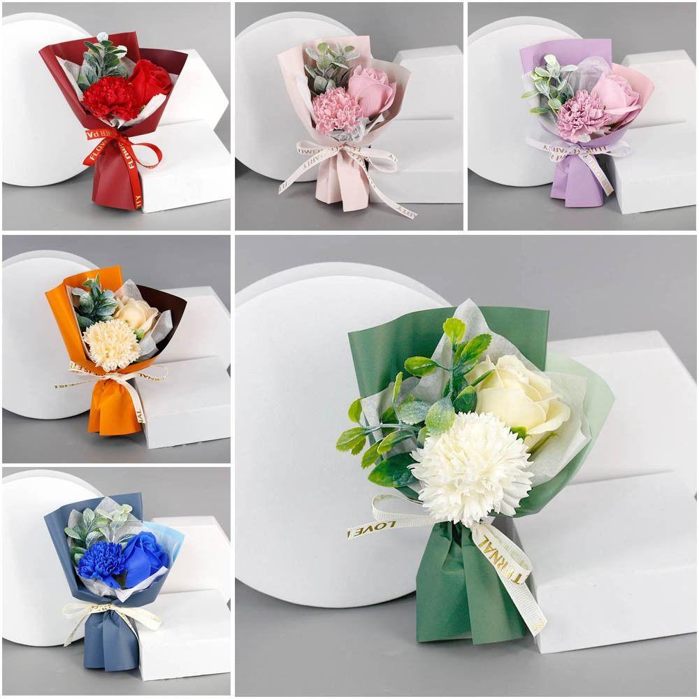 Rose Künstliche Rose Bouquet 3 Köpfe Handhaltend Künstliche Blumen Geschenkverpackung Mini Handhaltend Seifenblume Muttertag