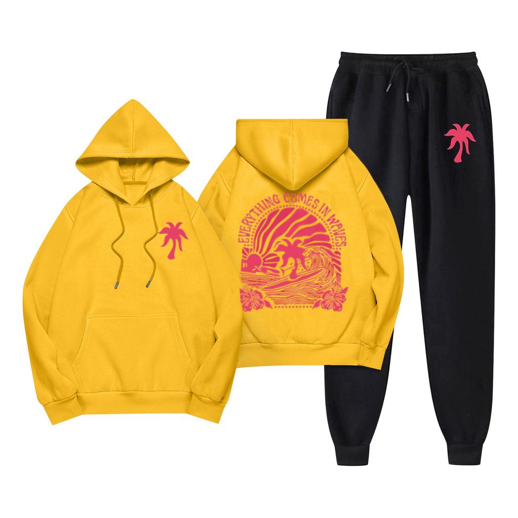 Unisex Langarm Casual Sweatshirt mit Tasche und Kordelzug und Hose Set