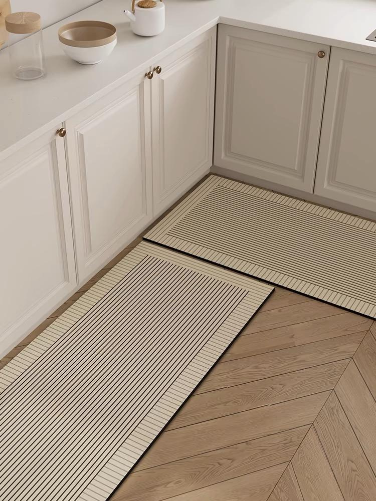 2pc Modern Simple Diatom Mud Mat Long Strip Oil Absorbent Quick Drying Floor Mat Household Non-Slip Kitchen Mat