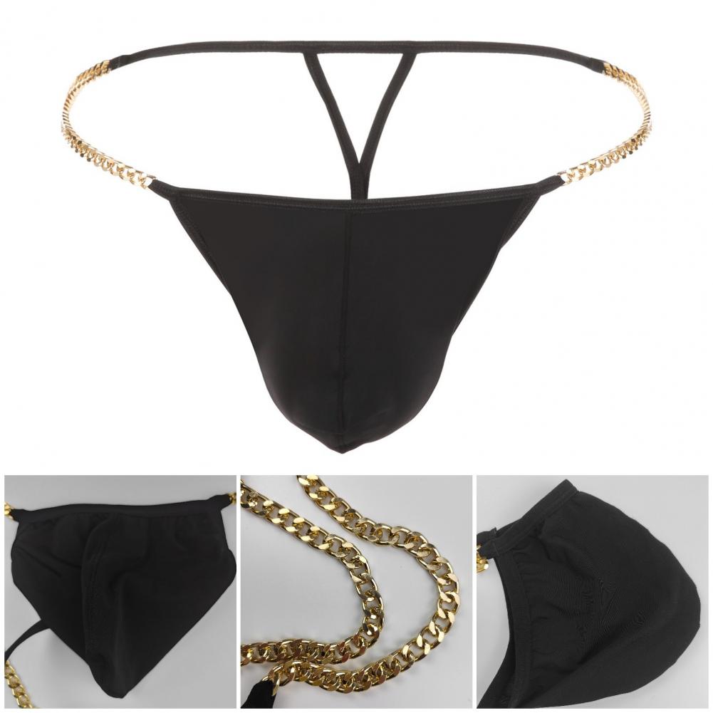 Men Thong with Good Breathability Men's Ice Silk Thong Underwear with Metal Chains Hollow Out G-strings Comfortable for High
