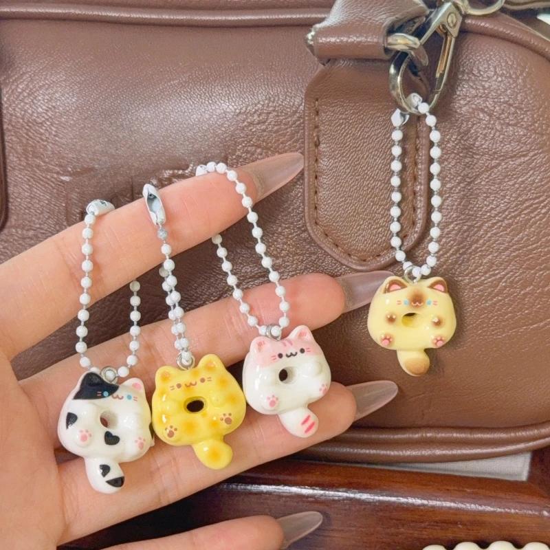 Cartoon Cute Donut Cat Pendant Keychain Phone Lanyard Charm Strap Bag Charm Animal Pendant for Student Backpack Bag Charm Gift