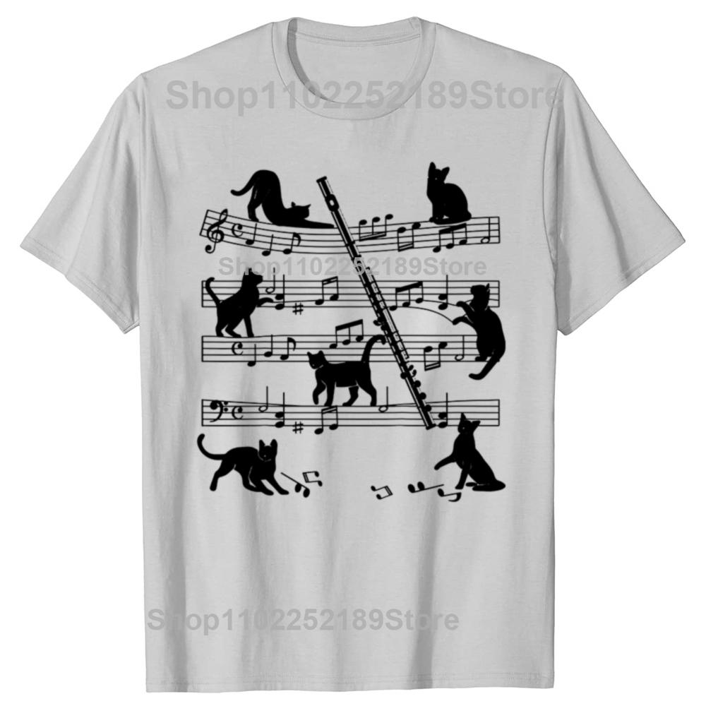 Flautist Flutist Cats Flute Player T Shirts Graphic Cotton Streetwear Short Sleeve Birthday Gifts Summer T-shirt Mens Clothing